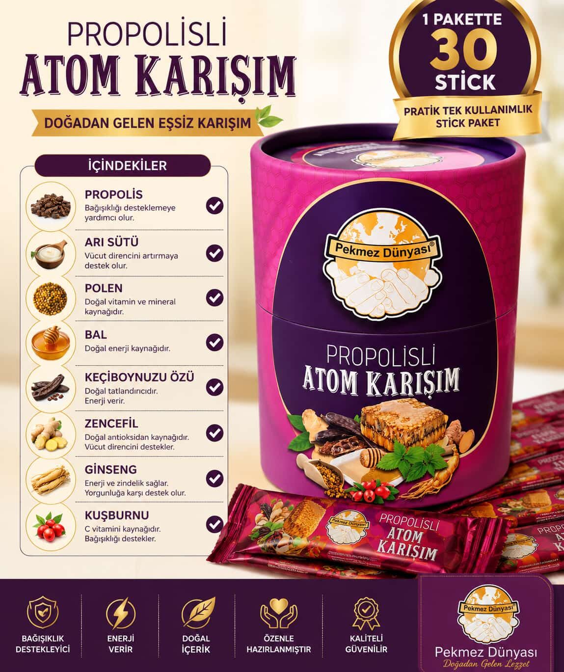 450 Gr 30 Adet Tek Kullanımlık Propolisli Atom